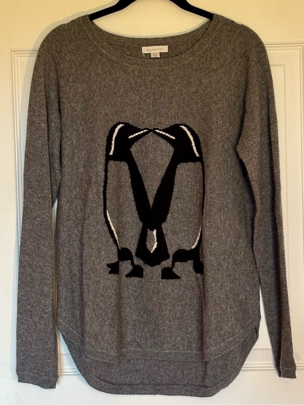 Garnet Hill Gray Cashmere Sweater with Penguins Size Small - like New!